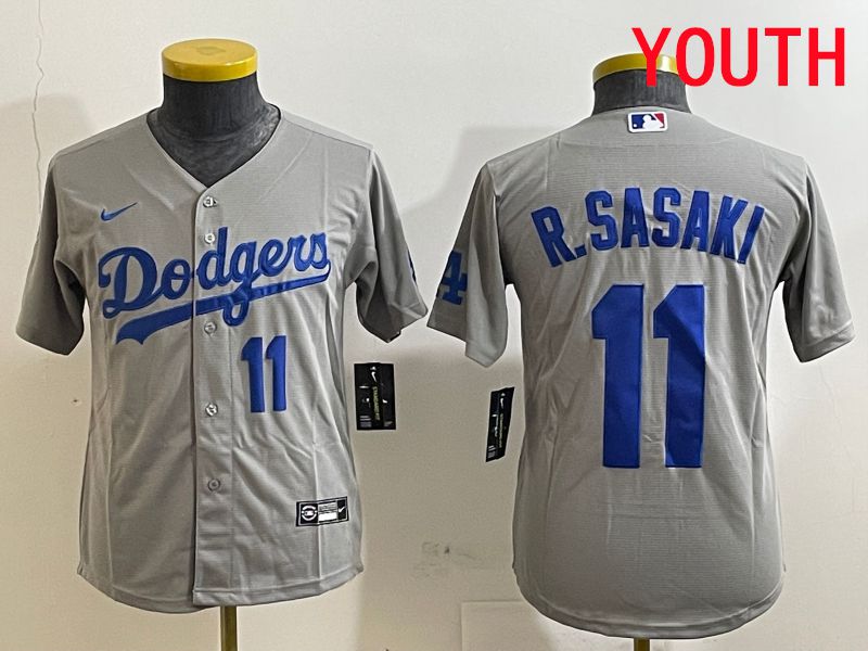 Youth Los Angeles Dodgers #11 R.Sasaki Grey Game 2025 Nike MLB Jersey style 11